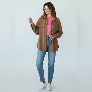 Timing Brown Waffle Knit Shacket – Cozy Button-Down Jacket with Pockets